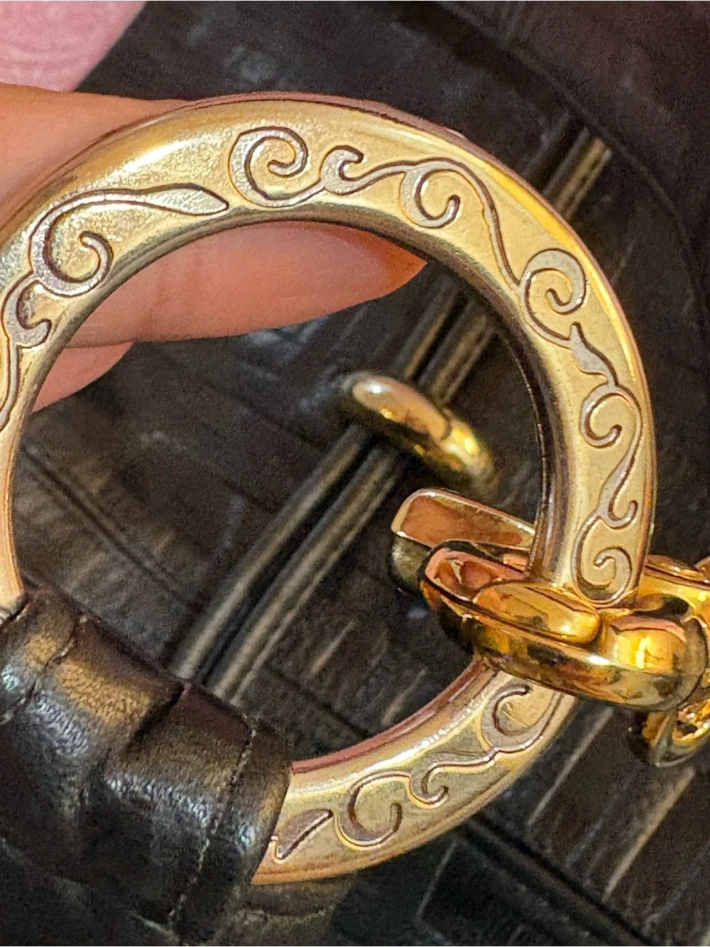 Andre Oliver Black Leather Hobo with Gold Rings